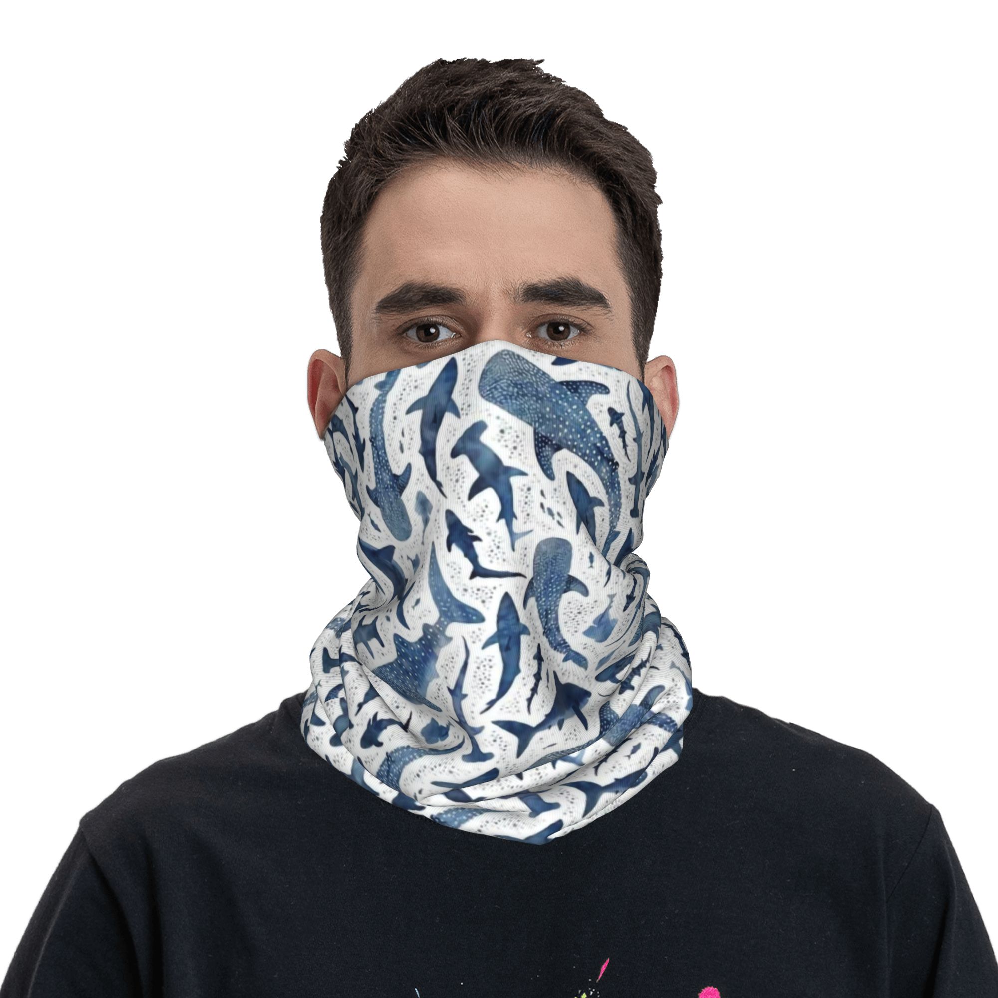 Custom Blue Watercolour Shark  - đánh giá và giá Neck Gaiter Face Cover